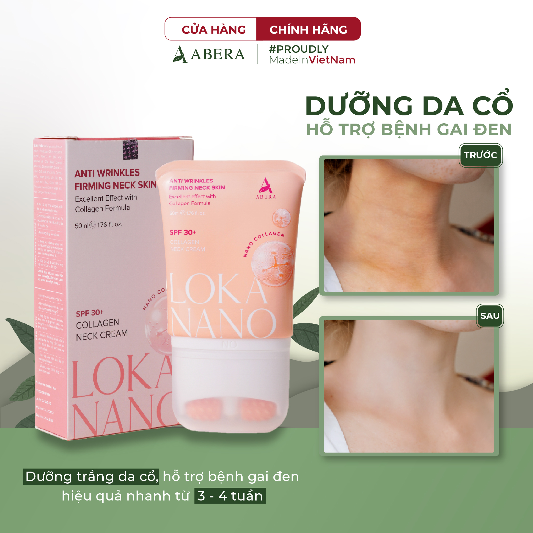 Kem Dưỡng Da Cổ Loka Nano Abera 50ML Có Lăn Massage Chăm Sóc, Phục Hồi Da Cổ, Lấy Lại Vẻ Đẹp Trắng Sáng