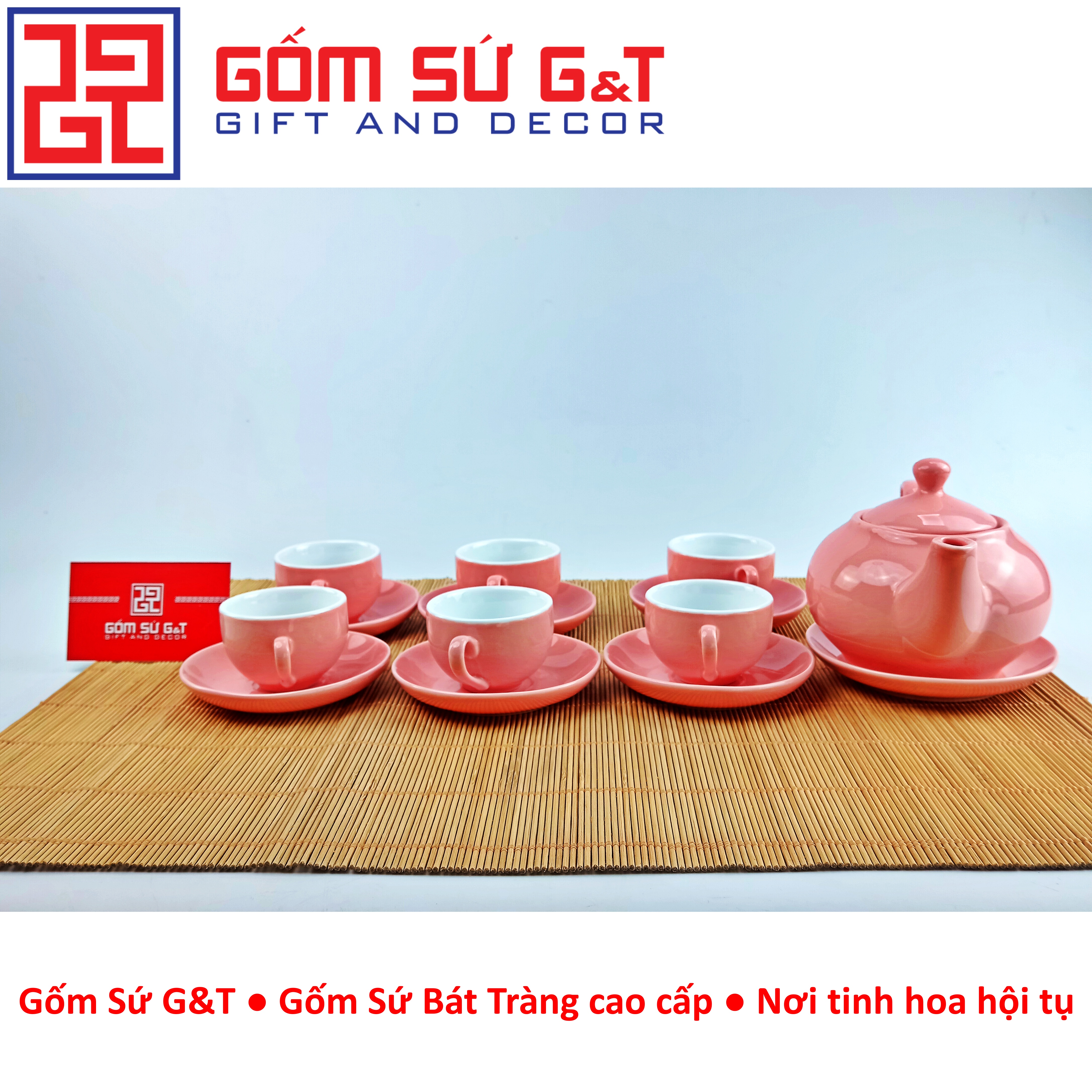 Bộ trà dáng bưởi màu hồng Gốm Sứ G&amp;T