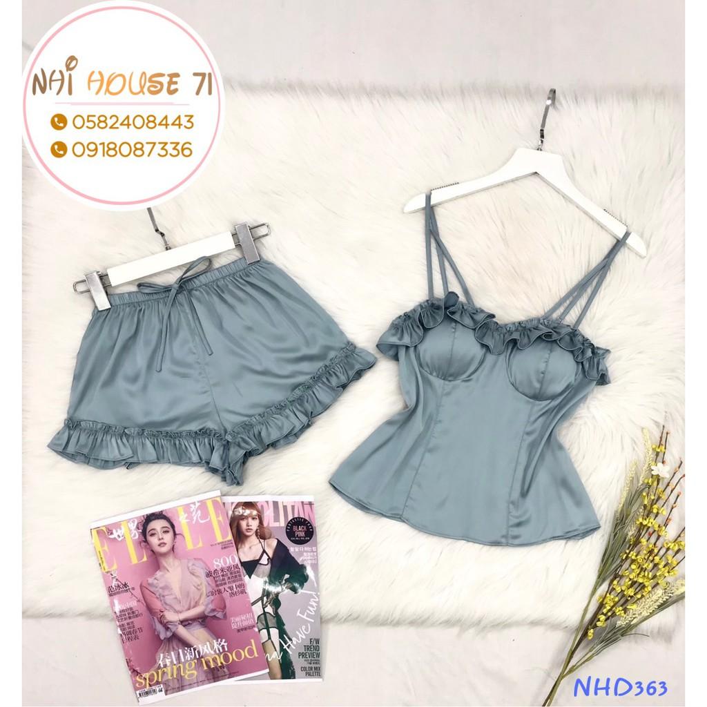 Set Bộ Ngủ Dây Lụa Tô Châu NHIHOUSE71 Quần Đùi Bèo Áo Sexy Dún Bèo Cúp Ngực Gợi Cảm Freesize Dưới 57kg