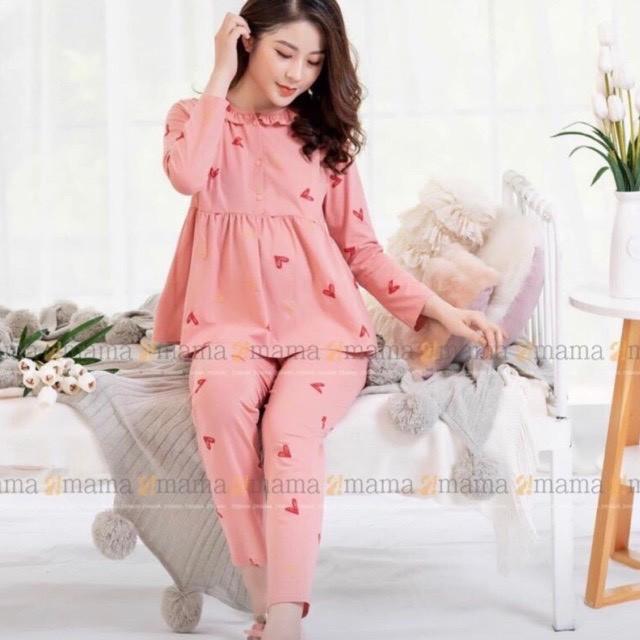 Bộ bầu cổ bèo chất cotton mặc trước và sau sinh BD904