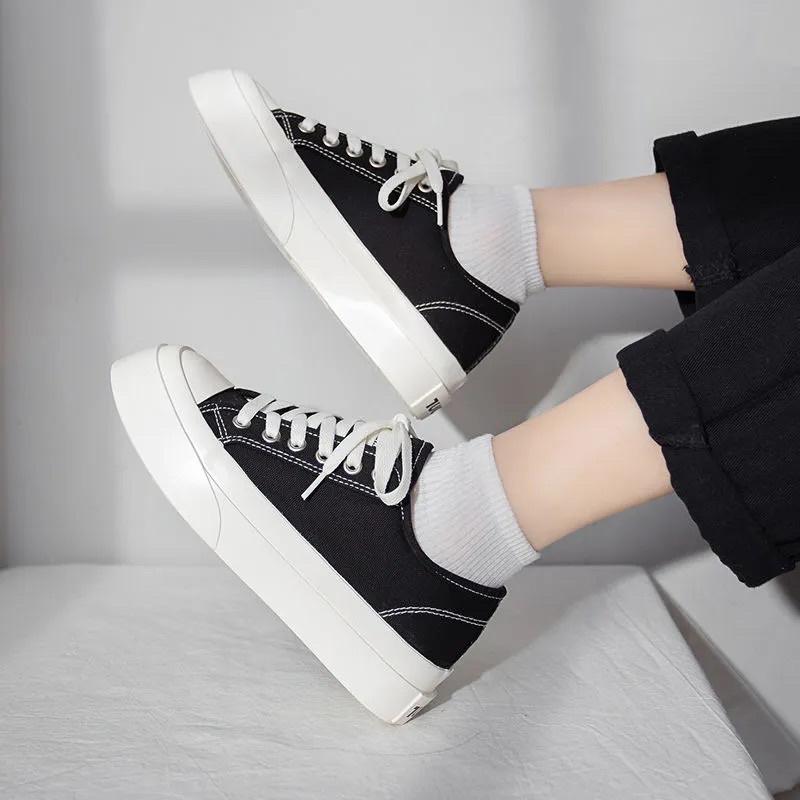 Giày Thể Thao Nam Nữ Sneaker Màu Đen Xanh Trắng Hồng Basic Độn Đế Chất Vải Phong Cách Ulzzang Hàn Quốc Đủ Size Loại 1