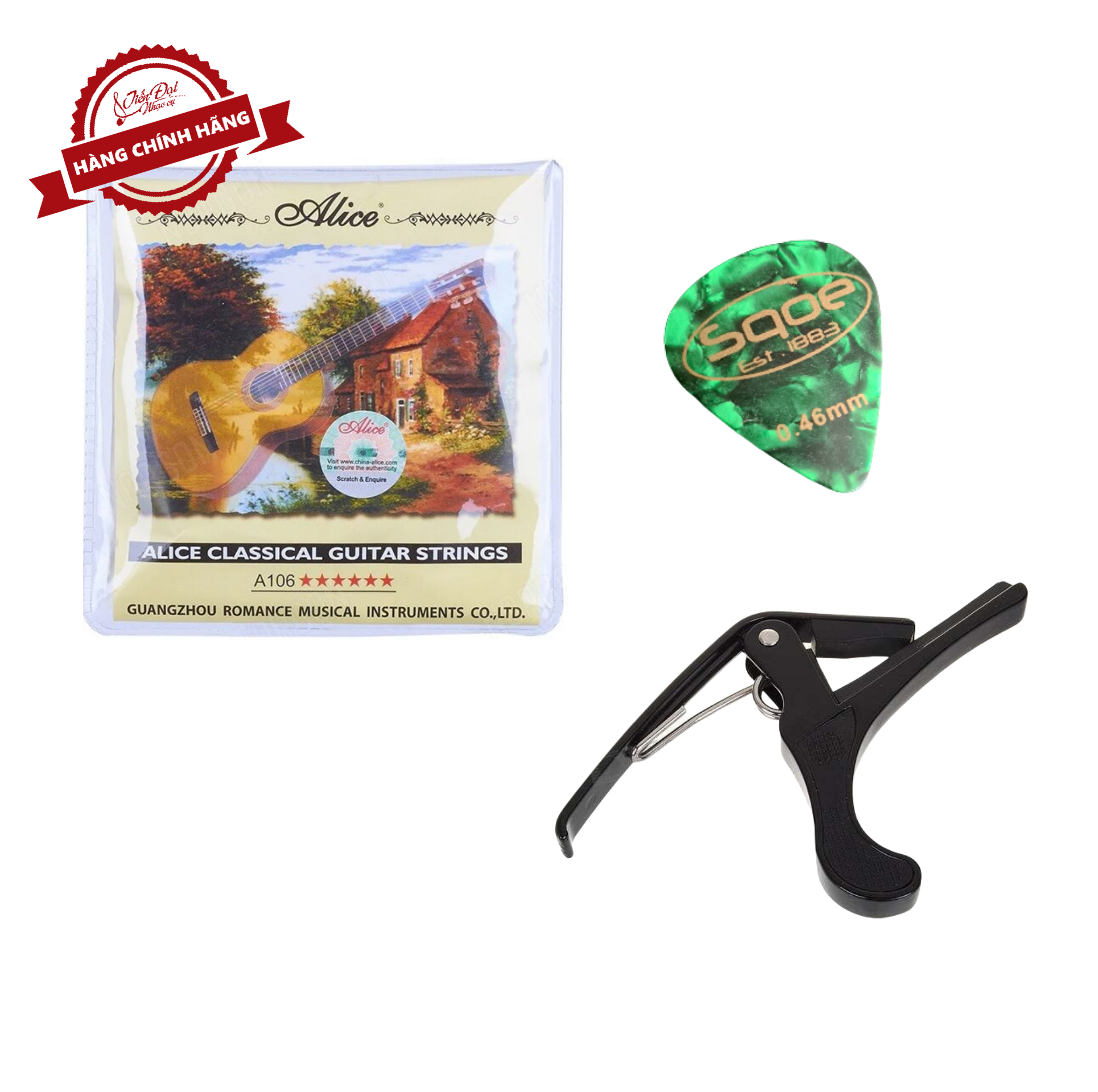 Combo Bộ Dây Đàn Guitar Acoustic Alice A206 + Capo Guitar + Pick  - Hàng Chính Hãng