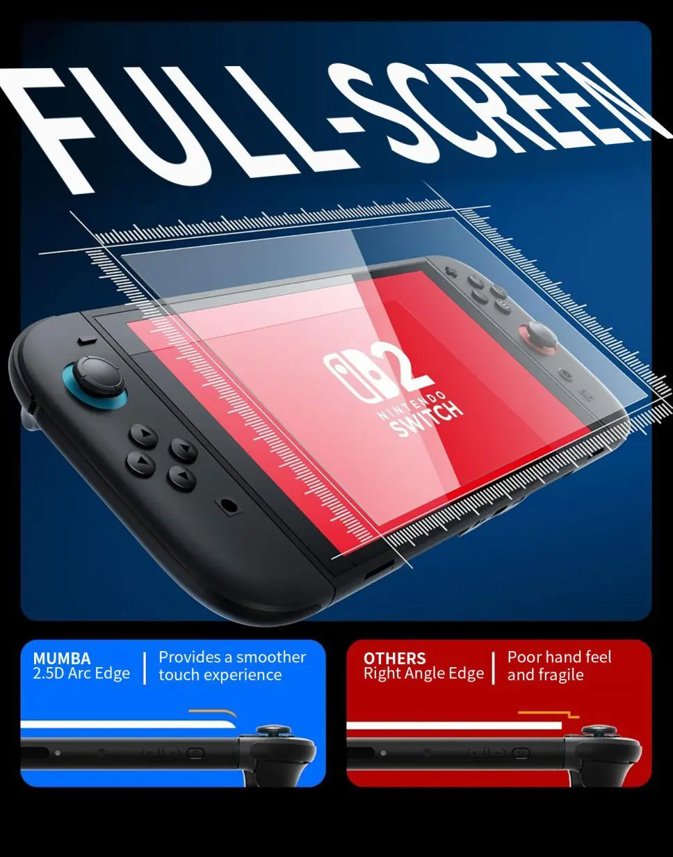 Kính Cường Lực Mipow Kingbull HD Premium Silk Cho Nintendo Switch 2 Cảm Ứng Siêu Nhạy Bảo Vệ Khỏi Trầy Xước Cho Máy Game Hàng Chính Hãng