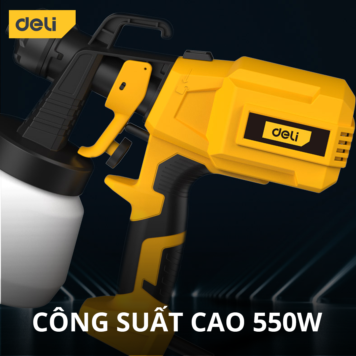 Súng Phun Sơn Điện Deli - Máy Phun Sơn Cầm Tay Công Suất 550W Dung Tích 800ml 4 Kiểu Phun Có Thể Thay Đổi