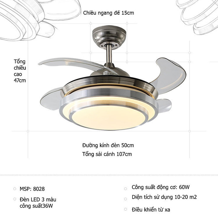 Quạt đèn trần giấu cánh kiểu mới