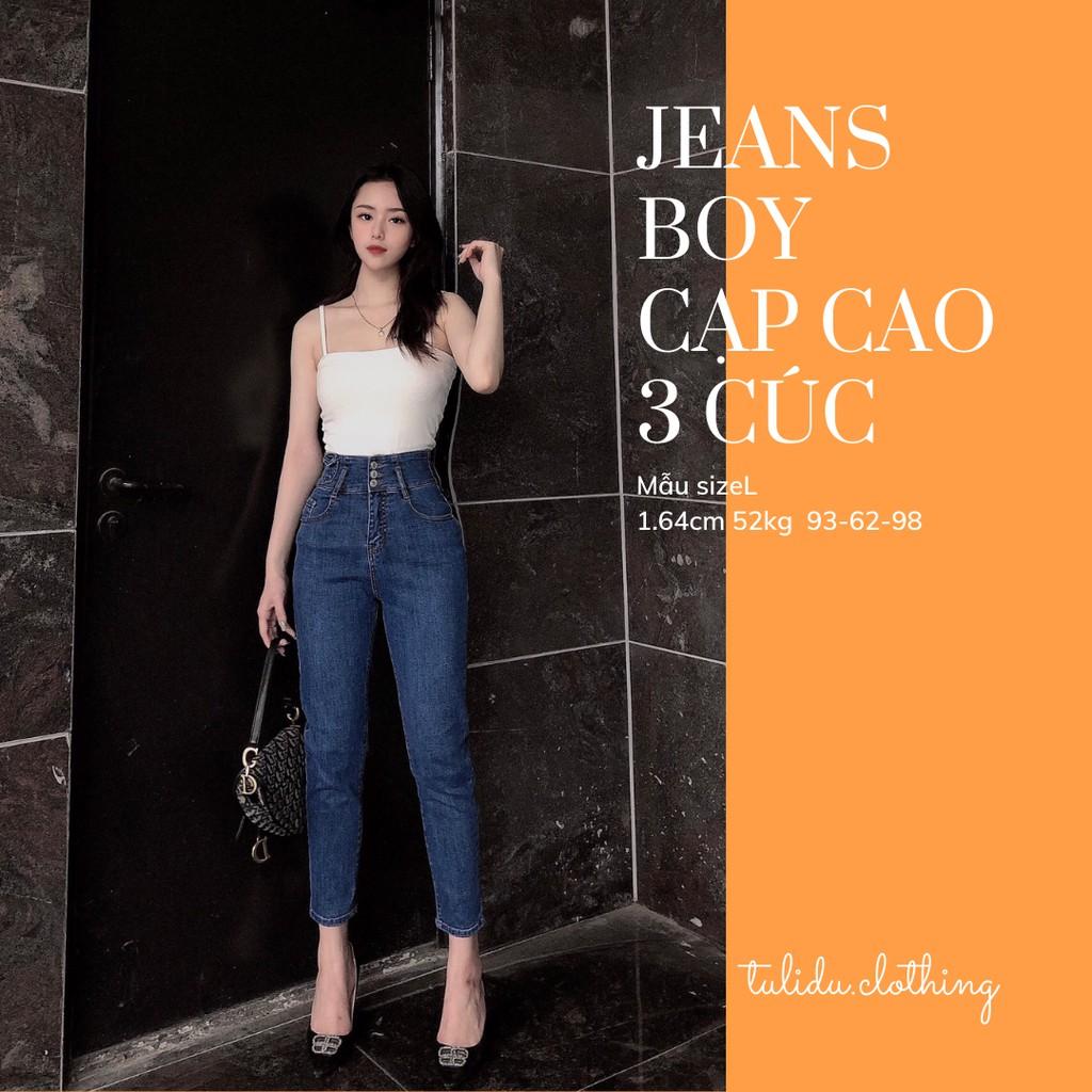 Quần Jean Nữ Dáng Baggy Lưng Cao Trơn 3 Cúc Co giãn Hàng Cao Cấp Quần Bò Nữ ẢNH THẬT T83.01