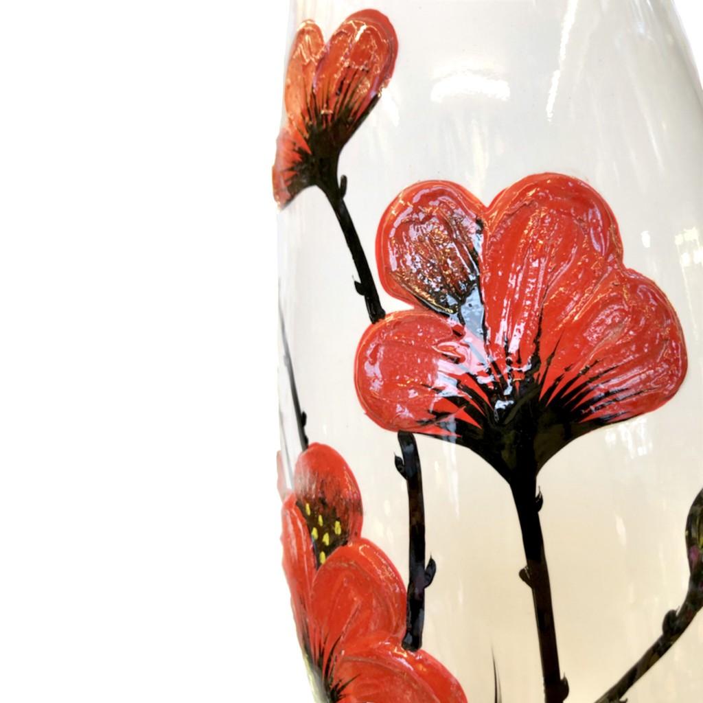 Bình Cắm Hoa Họa Tiết Hoa Đỏ Nổi 45cm