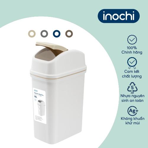 Thùng rác nắp lật Inochi - Hiro 15L Thân Trắng kem + Nắp Ghi sữa/ Xanh chàm/ Nâu café/ Be sữa