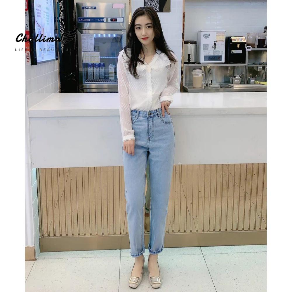 Quần baggy jean Chollima ống nhỏ trơn cuốn lai QD022 phong cách hàn quốc trẻ trung năng động