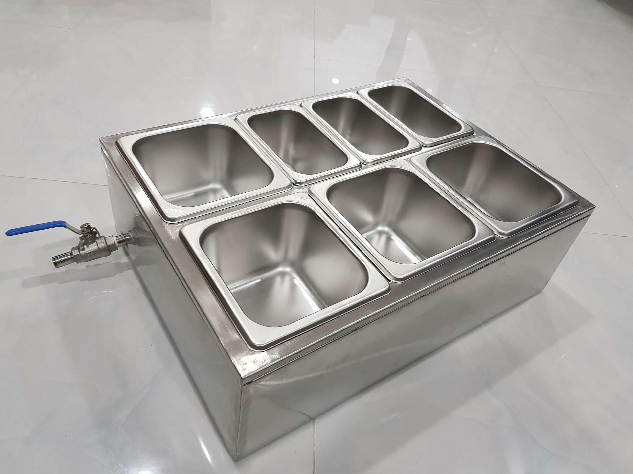 combo đựng topping bằng inox thùng giữ lạnh và khay inox 304