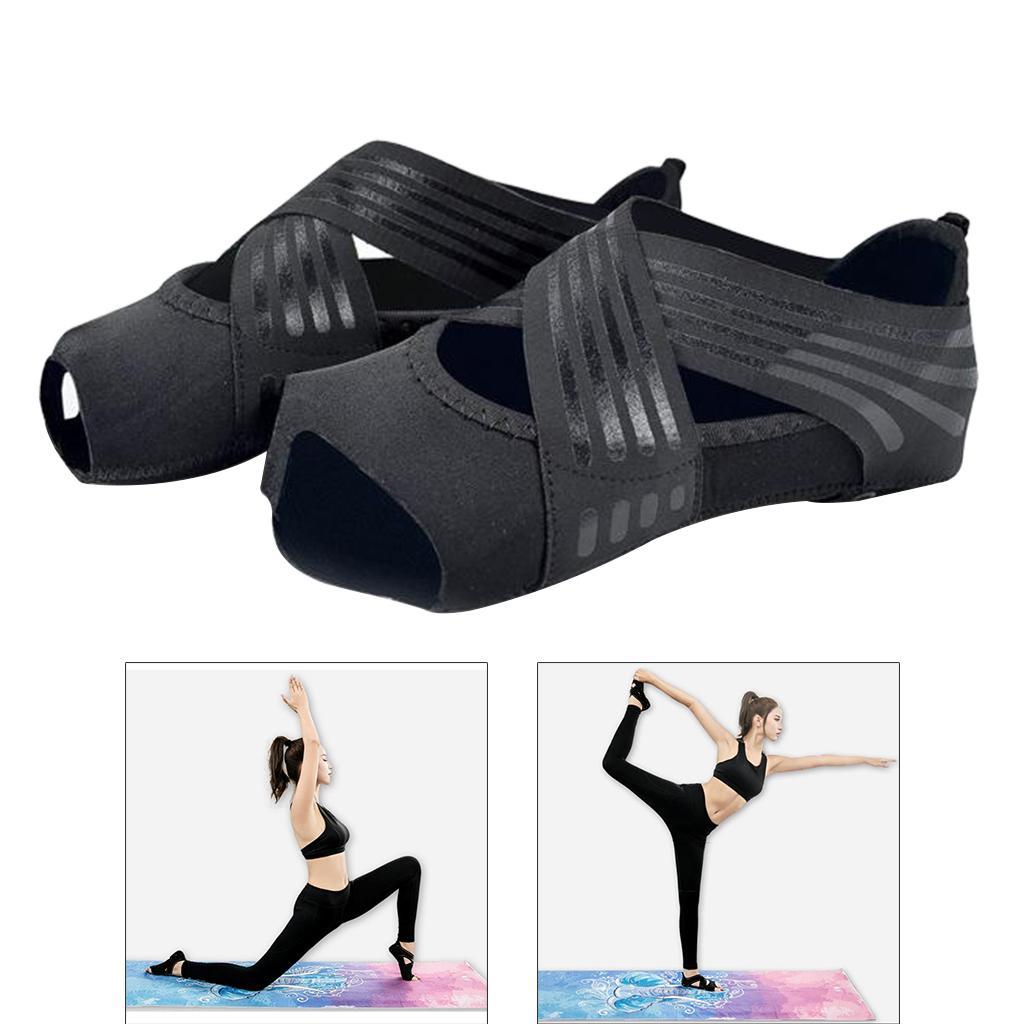 2Pairs Non Skid Women Barre Yoga Shoes Pilates Grip Socks Machine Wash Black
