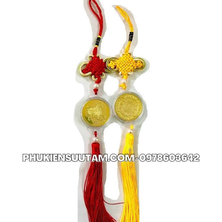 Dây Treo Xu 12 Con Giáp Tuổi Tuất, kích thước: 33cmx4.5cm, màu vàng - SP005852