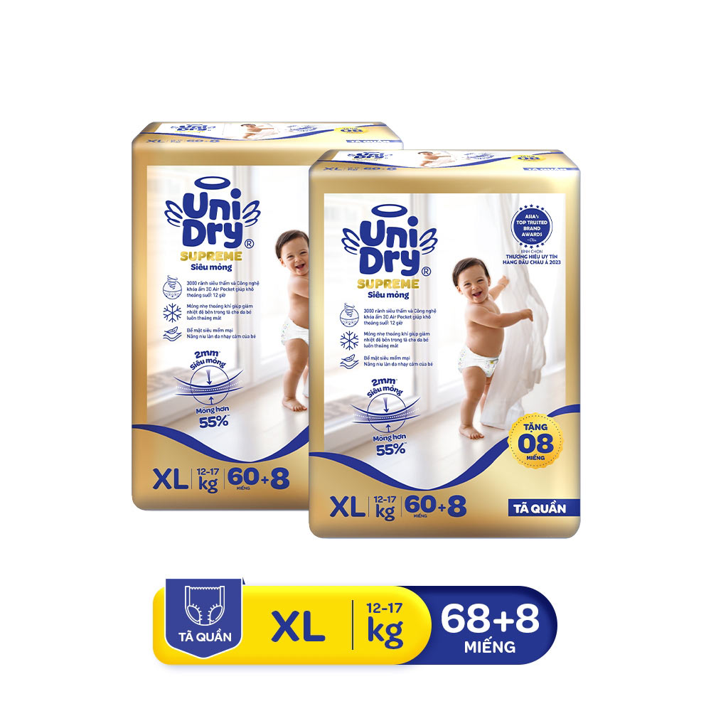 [Mẫu mới] Combo2 Tã quần Unidry G3X Supreme siêu mỏng size XL - 60+8 miếng