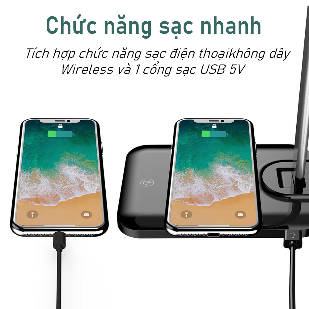 Đèn bàn học đọc sách LED 3 chế độ sáng, Tích hợp sạc không dây ISMART 10W