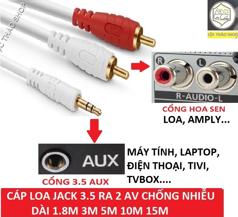 Cáp loa Jack 3.5 ra 2 đầu bông sen AV dài 10M cao cấp chống nhiễu