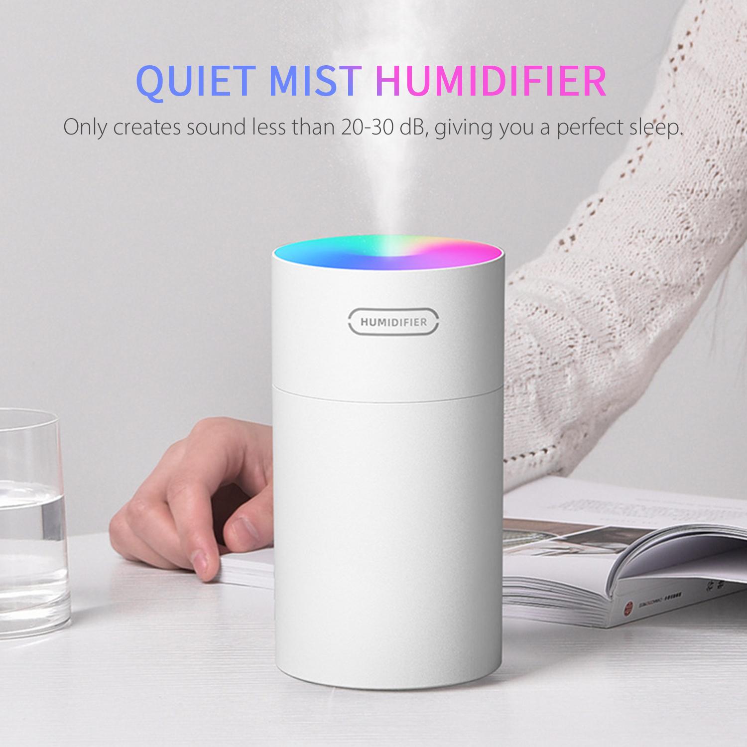 Máy tạo độ ẩm phun sương mini 270mL để bàn tự động, hoạt động êm ái, sạc lại USB