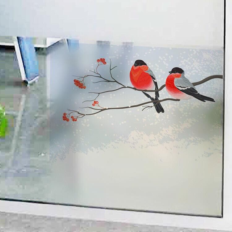Decal trang trí kính cao cấp hai chú chim