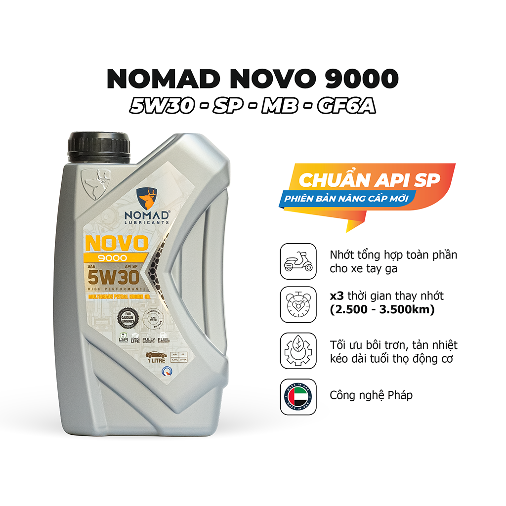 Nhớt xe ga tổng hợp toàn phần NOMAD 5W30, API SP 1L - Tặng Nhớt hộp số BCP 80W90, GL5 - Nhớt nhập khẩu 