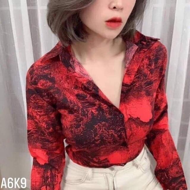 Áo sơ mi lụa loang hot hit cho nữ 40-55kg