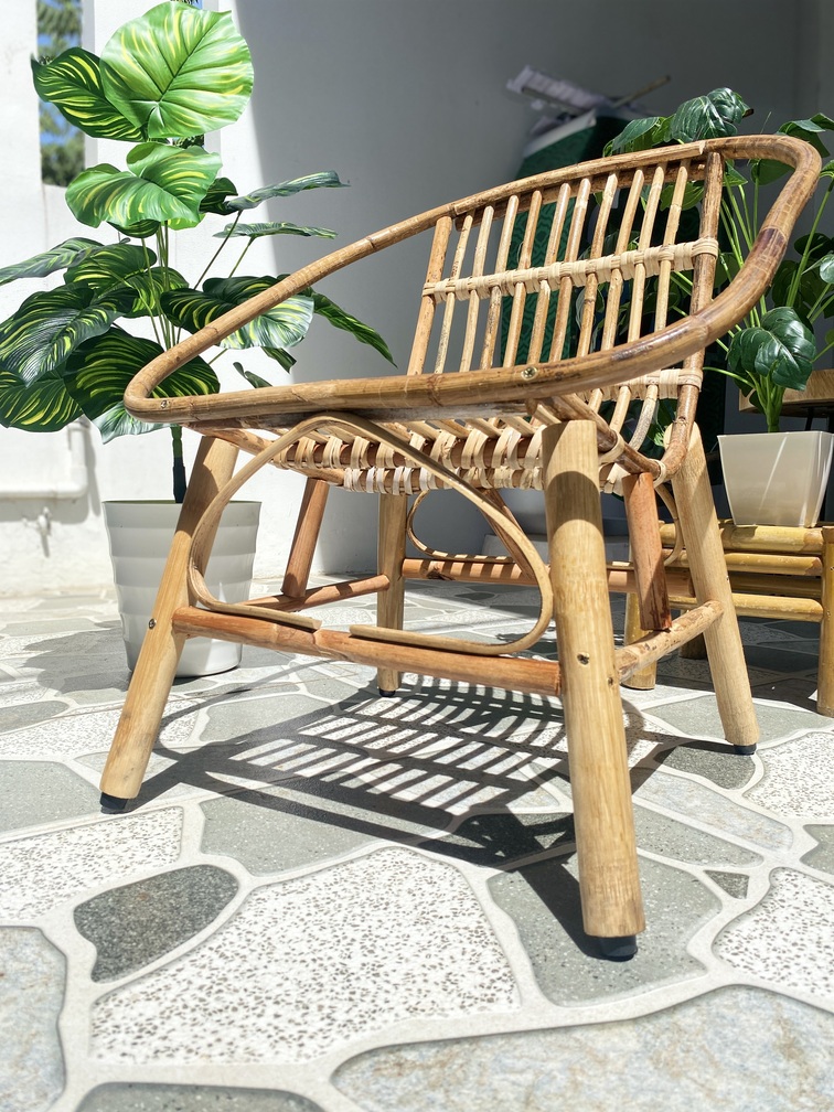 Combo bàn ghế mây tre HOME MÂY HOME MÂY đan tự nhiên và bàn gỗ xà cừ, phù hợp làm quán Cafe - 1 ghế