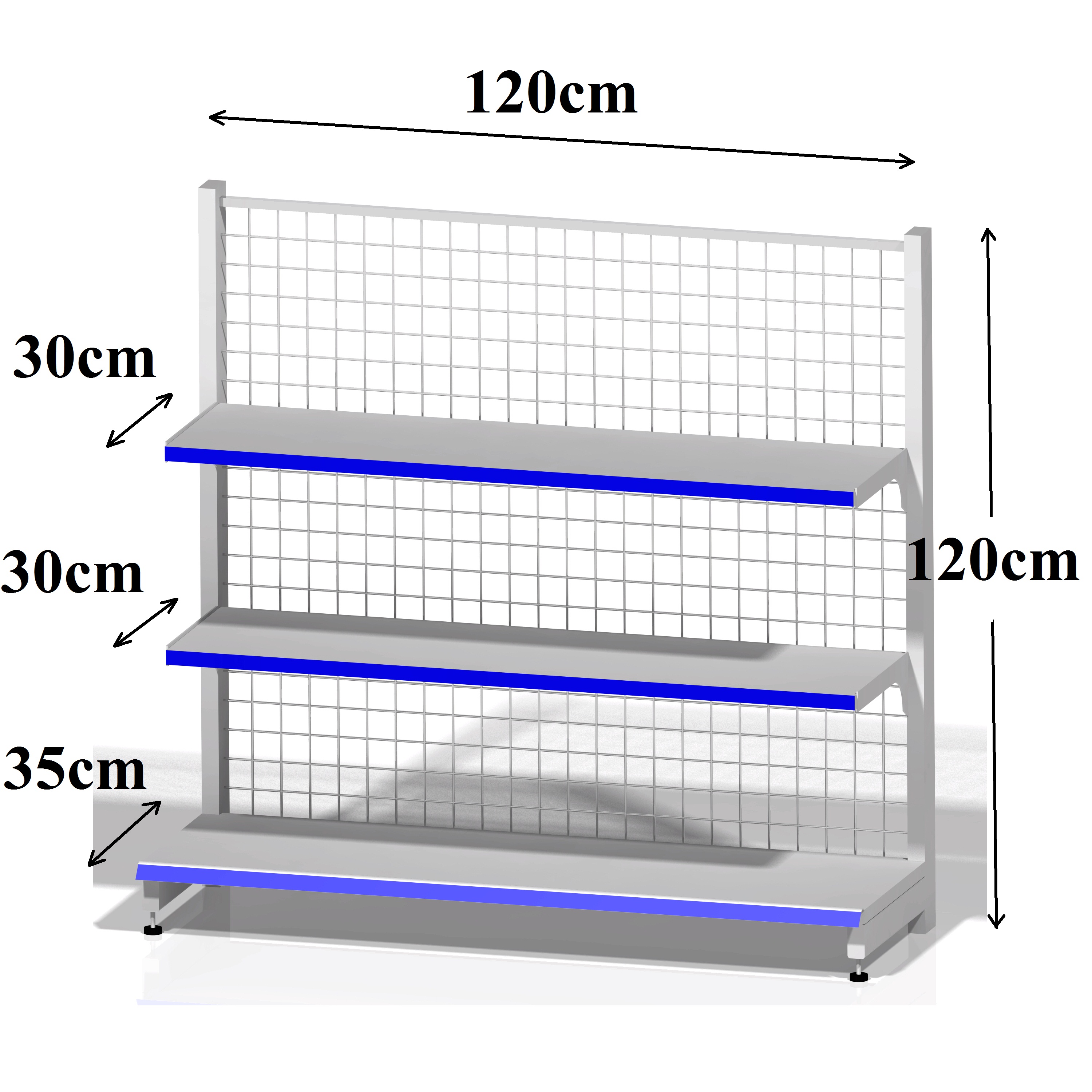 Kệ siêu thị áp tường (1 mặt) - Dài 120 x Rộng 35 x Cao 120 x 3 tầng