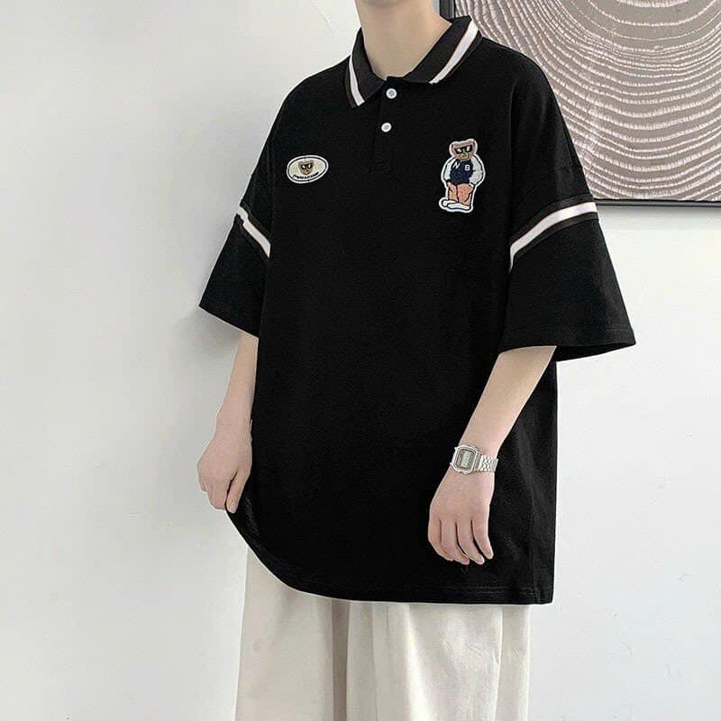 Áo thun polo nam thêu logo phối viền tay