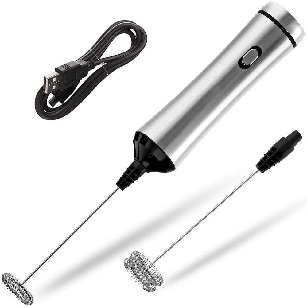 USB Có Thể Sạc Đôi Mùa Xuân Đánh Đầu Điện Bọt Sữa Inox Cầm Tay Sữa Sữa Rửa Mặt Foamer Uống Phối 2 Tốc Độ