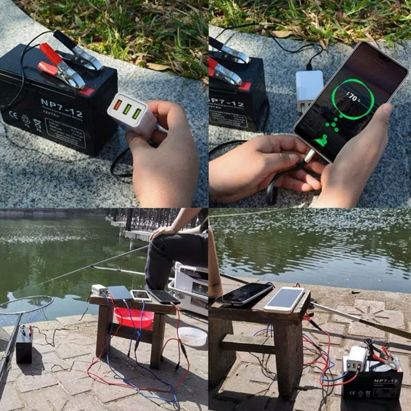 Kẹp Bình Ắc Quy Sạc Điện Thoại 3 Cổng USB – Tự Ngắt Bảo Vệ, Loại Xịn Sạc Nhanh Siêu Bền