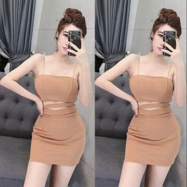 Đầm body 2 dây hở eo sexy