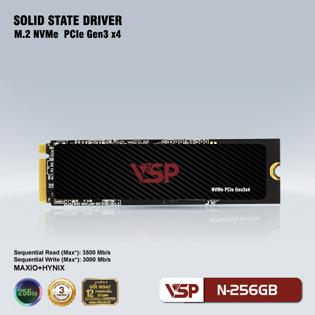Ổ cứng M2 SSD VSP 256GB NVMe PCle Gen 3x4 - Hàng chính hãng Tech Vision phân phối