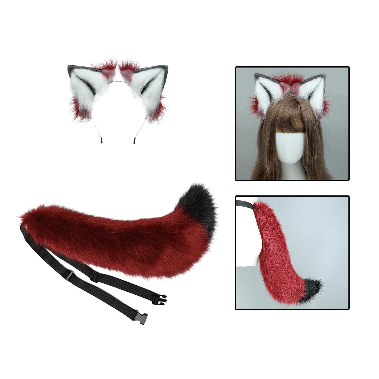 Plush Wolf Ears and Tail Set Lolita Cosplay for Stage Shows Dress up Props