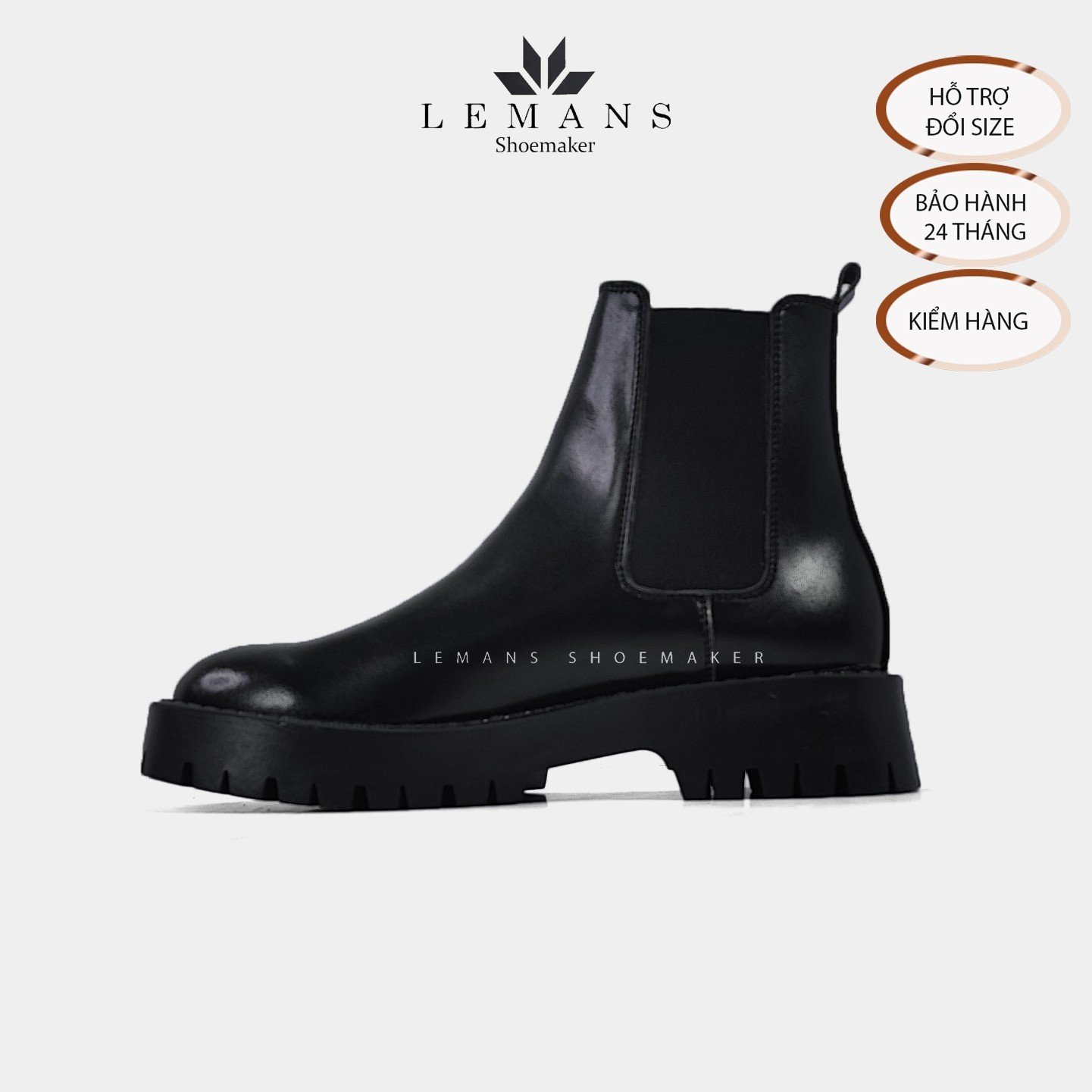 Boots LeMans CHK02 Giày da bò Chelsea Boots đế Chunky, đế chunky, bảo hành 24 tháng