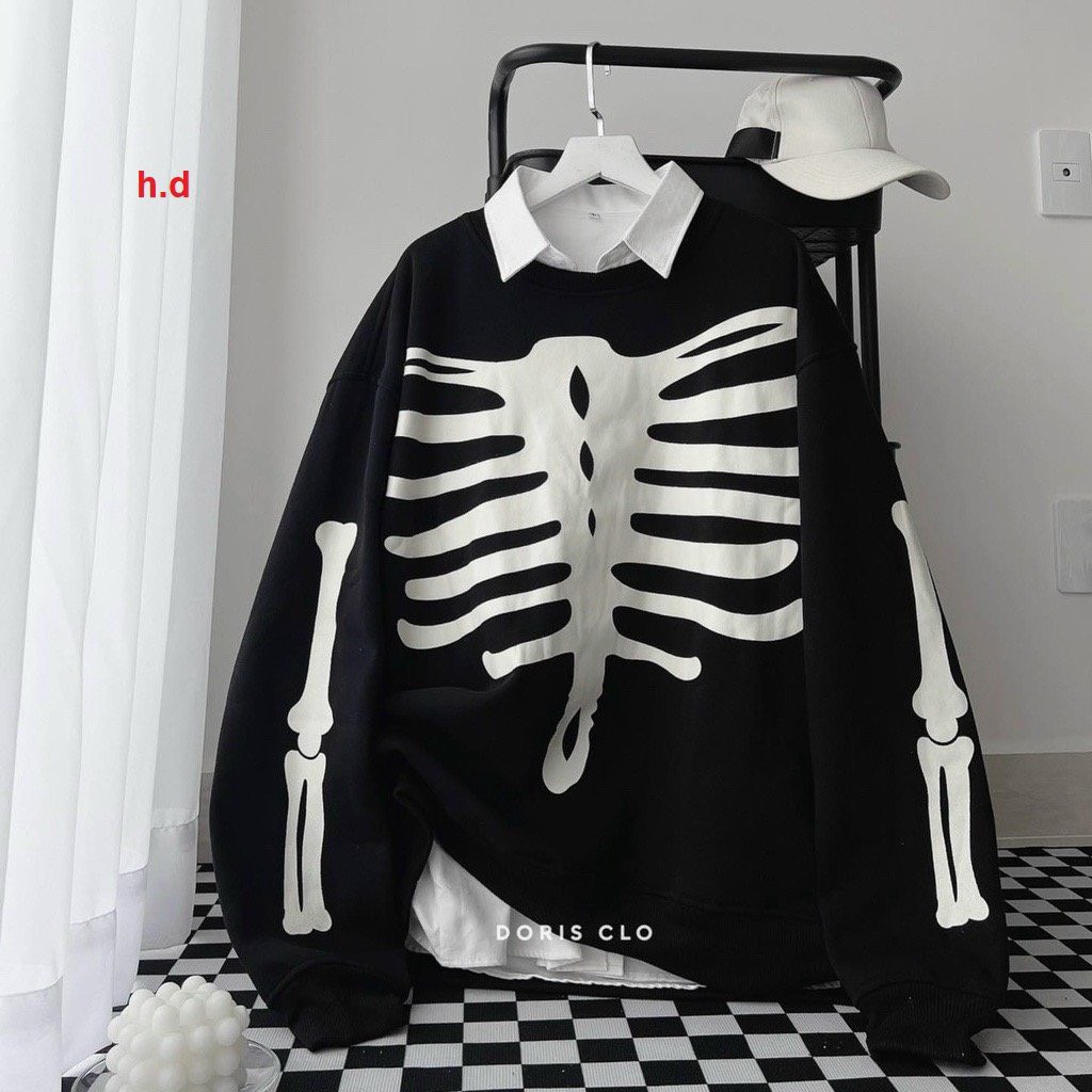 Áo sweater hoodie nỉ bông thu đông hình in BỘ XƯƠNG form rộng unsiex tay dài