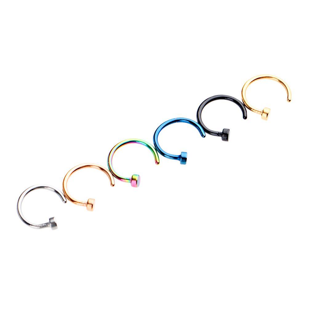 6Pcs Assorted Color Stainless Steel C-Shaped Nose Stud Rings