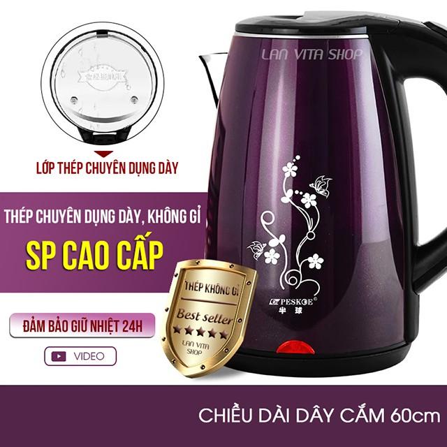 Hình ảnh Ấm Siêu Tốc Lõi Kép 3 Lớp Cách Nhiệt Cao Cấp, Bình Đun Nước Cỡ Lớn 2 Lít Chống Bỏng Nhanh Sôi