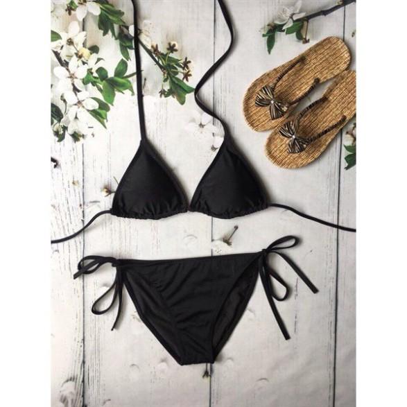 freeship Bikini 2 mảnh đen cạp thấp mặc đi biển sexy (Đảm bảo chuẩn như hình)