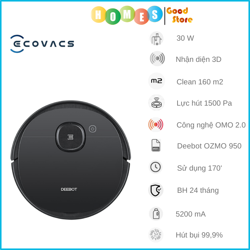 Robot Hút Bụi Lau Nhà ECOVACS DEEBOT N8 PRO PLUS Kết Nối App Công nghệ OZMO 2.0 Lực Hút 2600 Pa Phù Hợp Diện Tích 200m2 Với Công Suất 40W - Hàng Chính Hãng