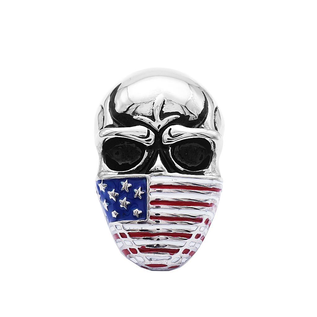 Punk Rock Personality Evil Skull Head Ring with Star American Flag Mask