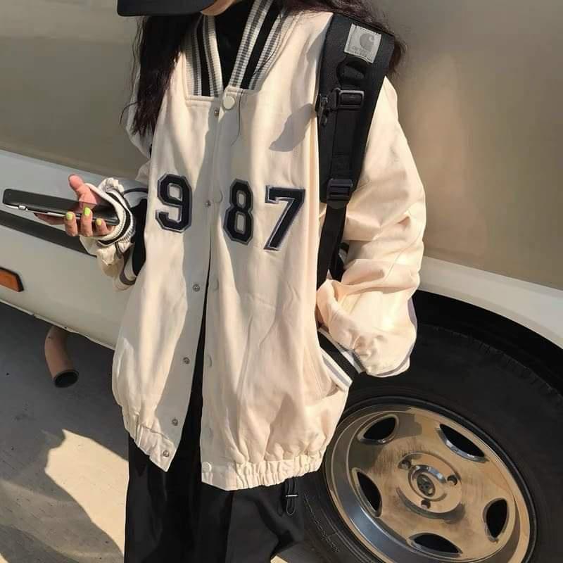 Áo khoác Bóng chày 1987 nam nữ,Áo sweater hoodie nam nữ from rộng unisex chất Kaki Phong Cách Trẻ Trung, Cá Tính