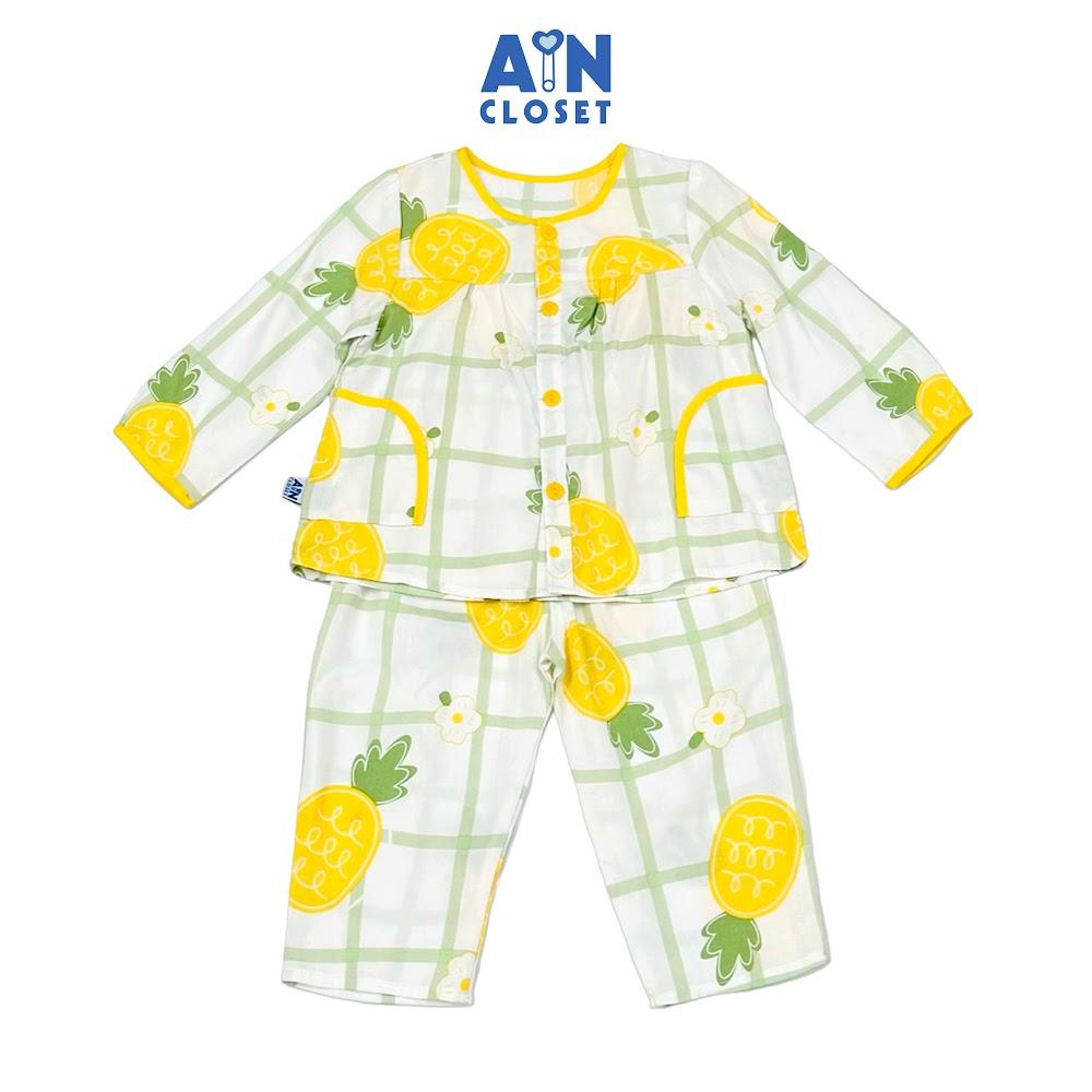 Bộ quần áo Dài bé gái hoạ tiết Dứa Vàng Lanh lụa - AICDBGRGODZC - AIN Closet