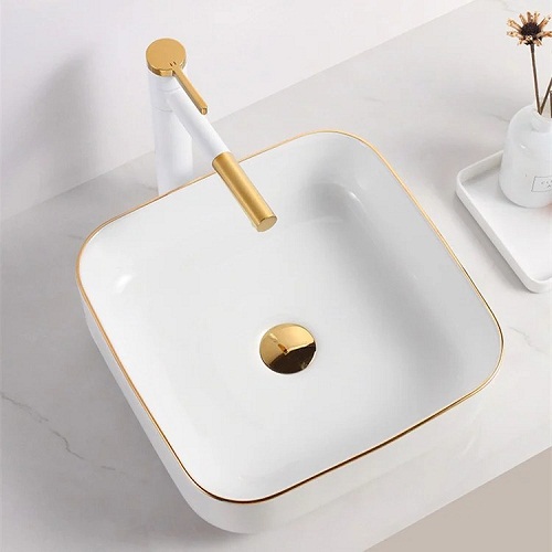 Chậu Rửa Mặt Lavabo Đặt Bàn Viền Vàng Sang Trọng