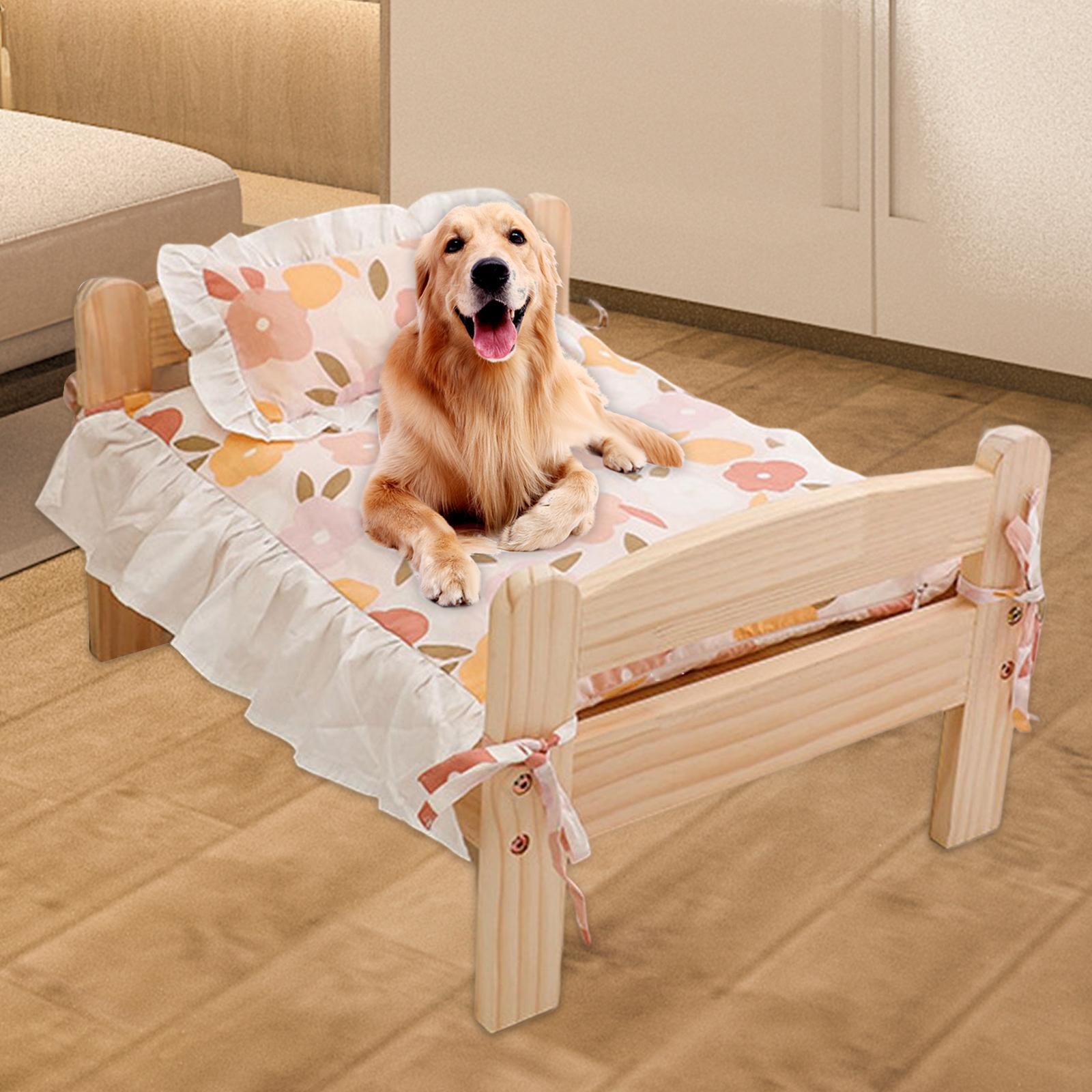 Pet Cat Bed, Small Dog Bed Wooden Kitten House for Indoor Cats and Puppy