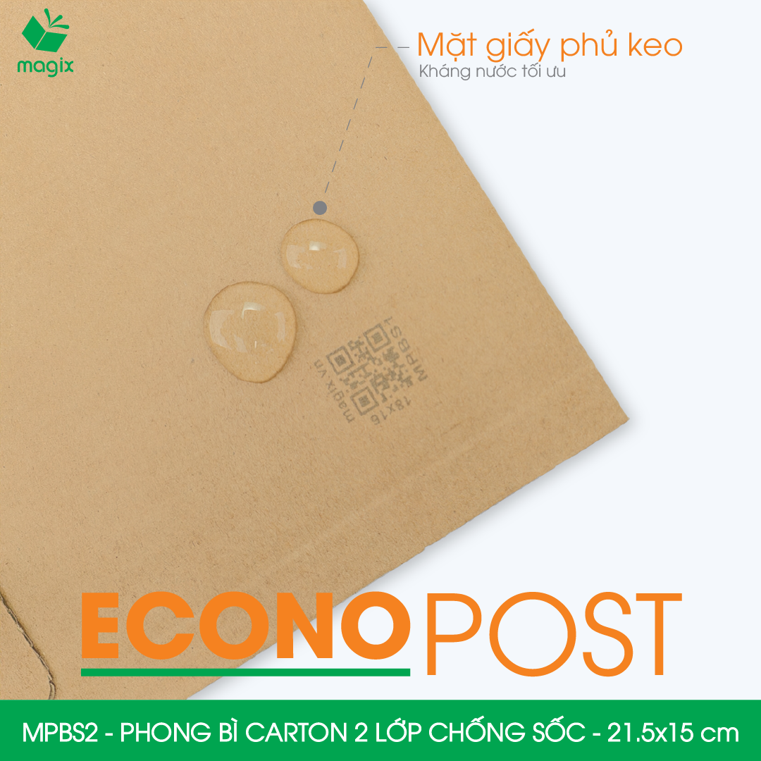 MPBS2 - 21,5x15 cm - Combo 60 túi phong bì carton chống sốc, chống thấm nước, sẵn keo niêm phong