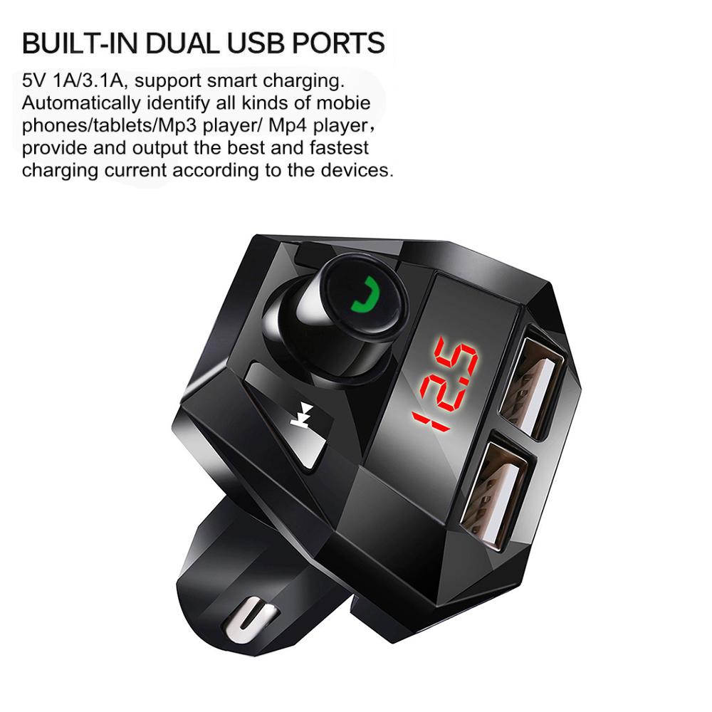 Bộ phát FM Bộ phát không dây tương thích Bluetooth Bluetooth Hands miễn phí Bộ sạc xe hơi USB 3.1A MP3 Music TF Card U Disk Aux Player