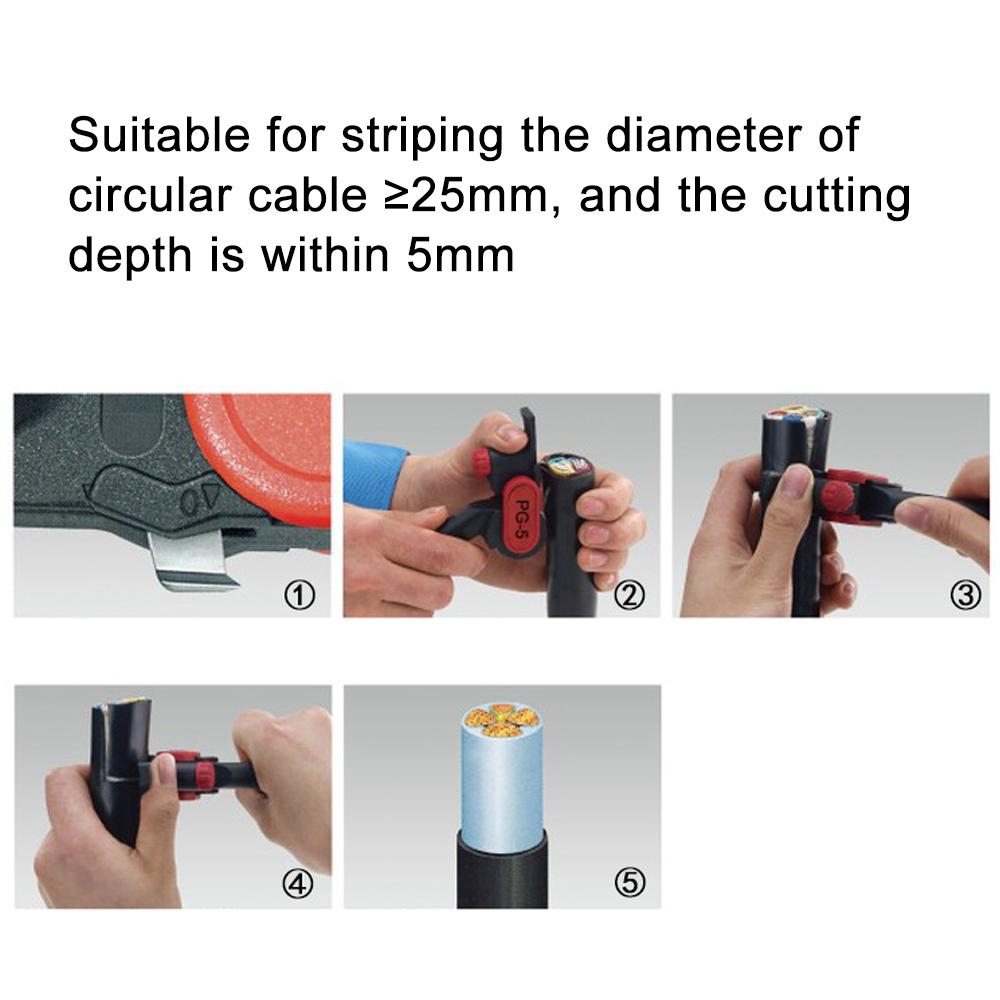 PG-5 Portable Handheld Manual Circular Cable Stripper for 25mm Round Cable Multifunctional Utility Tools