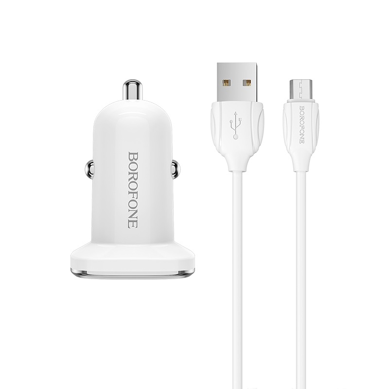 Bộ Cóc Cáp Sạc Xe Hơi Borofone BZ12, BZ-12 Cổng Micro-2 Cổng USB - Hàng Chính Hãng