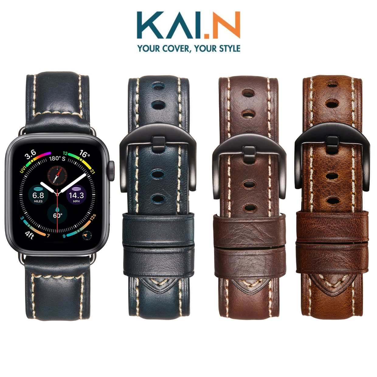Dây Da Sáp Dầu Kai.N Dành Cho Apple Watch Ultra / Apple Watch Series 1-8/SE/SE2022, Kai.N Classic Italia Leather - Hàng Chính Hãng