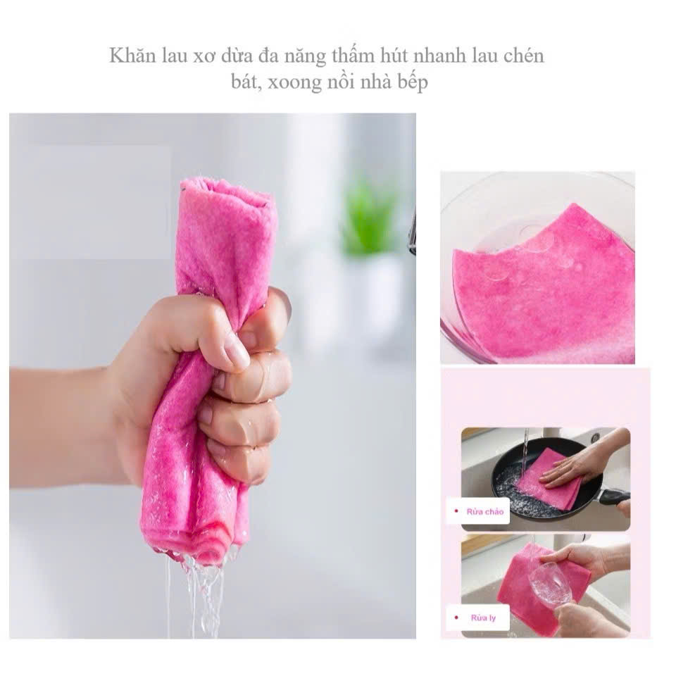 Bộ 3 Khăn Lau Xơ Dừa Thấm Hút Nhanh, Dùng Cho Bếp và Nhà Tắm - HÀNG CHÍNH HÃNG MINIIN