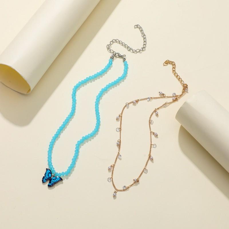 BUTTERFLY Dây Chuyền Hai Lớp Mặt Hình Bướm Đính Đá Thời Trang Cho Nữ