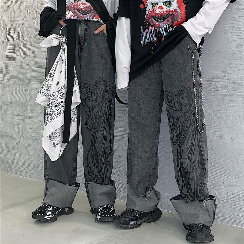 Quần jean ulzzang unisex xám họa tiết